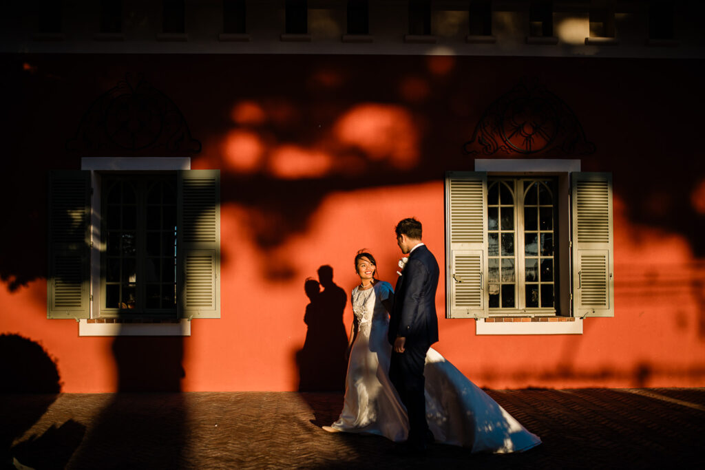 A documentary style capture of a bride and groom by a chateau de cremat wedding photographer